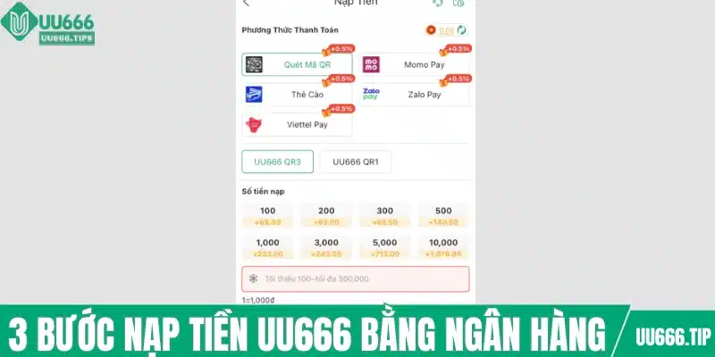 3 bước nạp tiền UU666 bằng ngân hàng